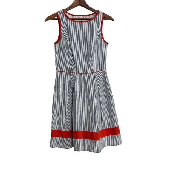 Jessica Simpson Striped Seersucker Sleeveless A Line Dress Gray White Red Size 2 - Picture 2 of 8